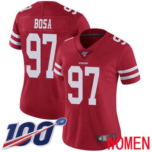 San Francisco 49ers Limited Red Women Nick Bosa Home NFL Jersey #97 100th Season Vapor Untouchable